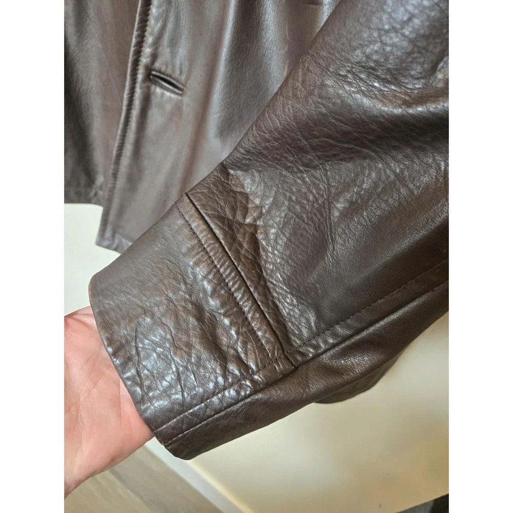 Gap Vintage Y2K Brown Leather Car Coat Driving Jacket Mens Large Oversized 2002